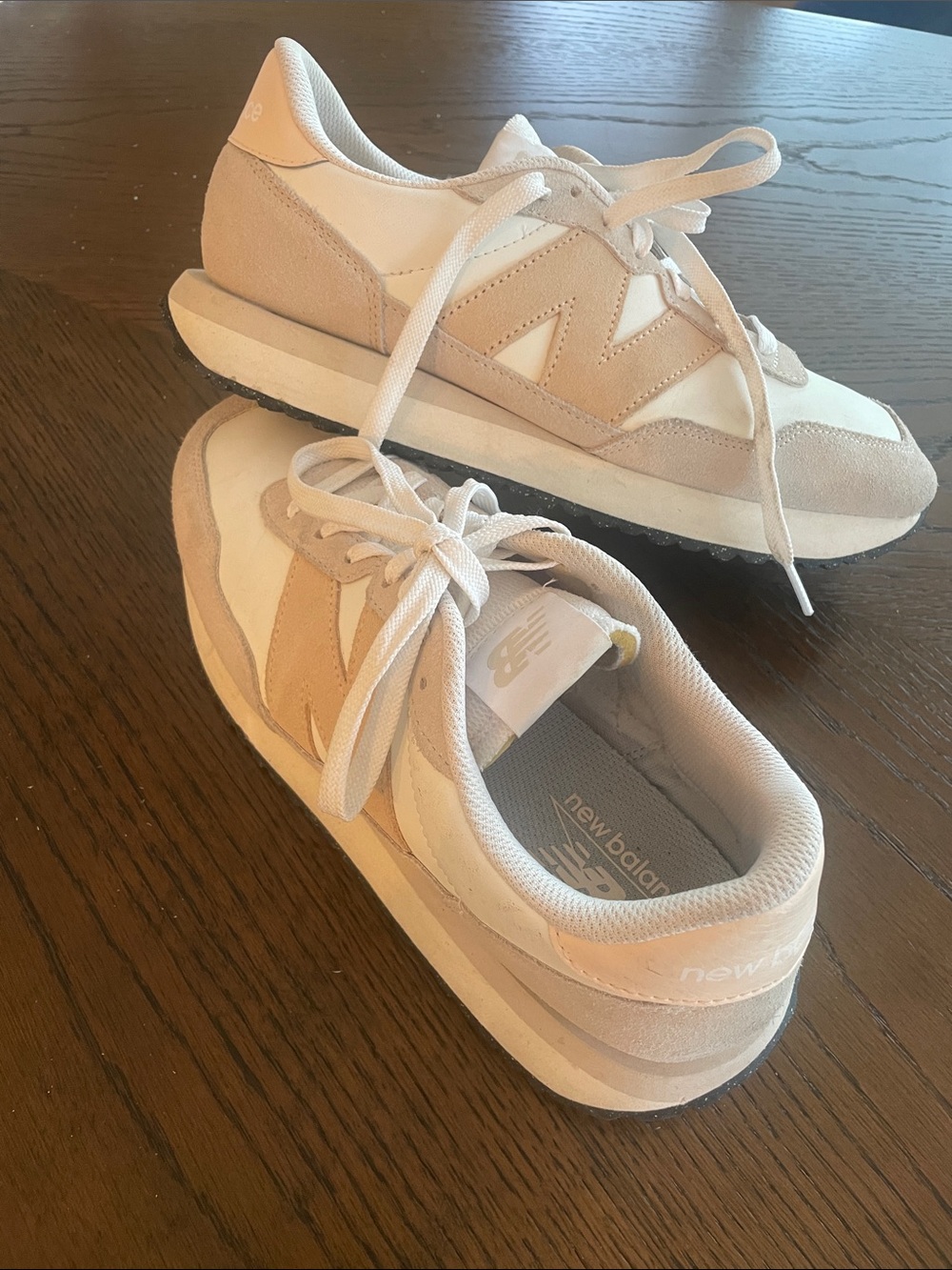 New Balance Pale Beige & Cream Suede Low-Top Sneakers